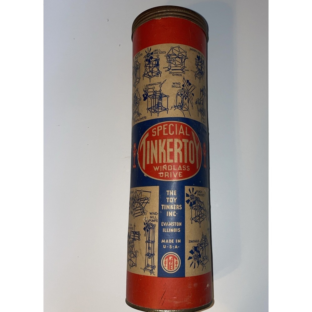 Vintage Early 1950's Senior Tinker Toys Windlass Drive Full‎ Canister